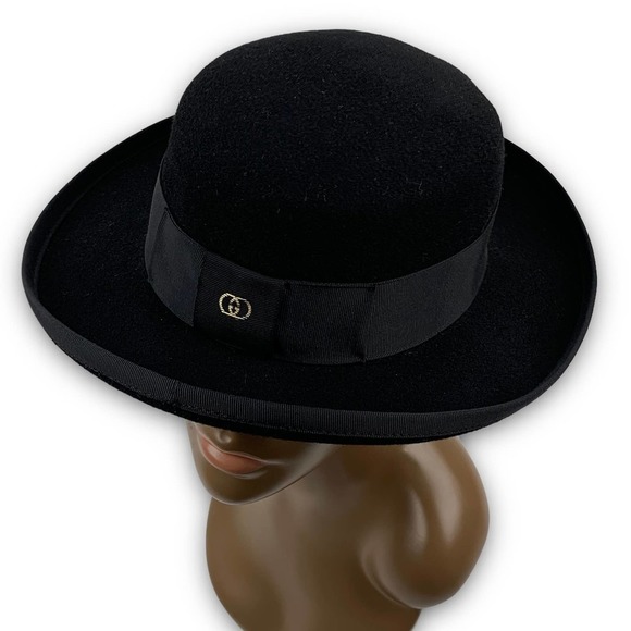 RARE 1970's GUCCI black wool felt bowler hat with classic GG logo - Picture 13 of 16